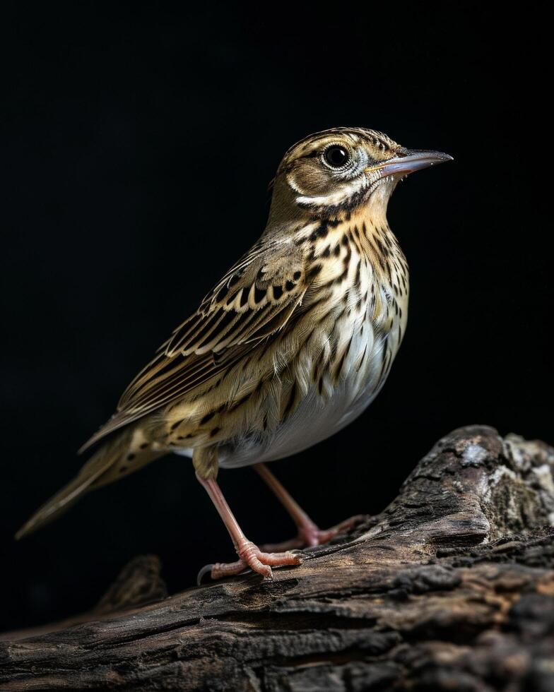 A small bird is standing on a log photo