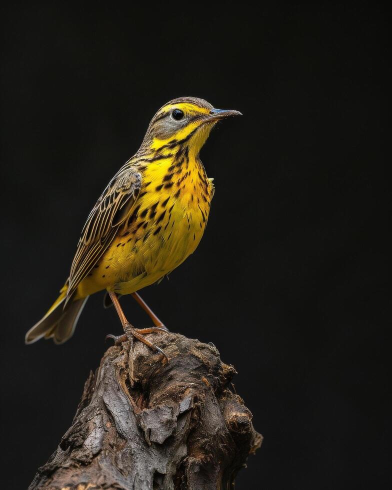 A yellow bird is perched on a tree branch photo