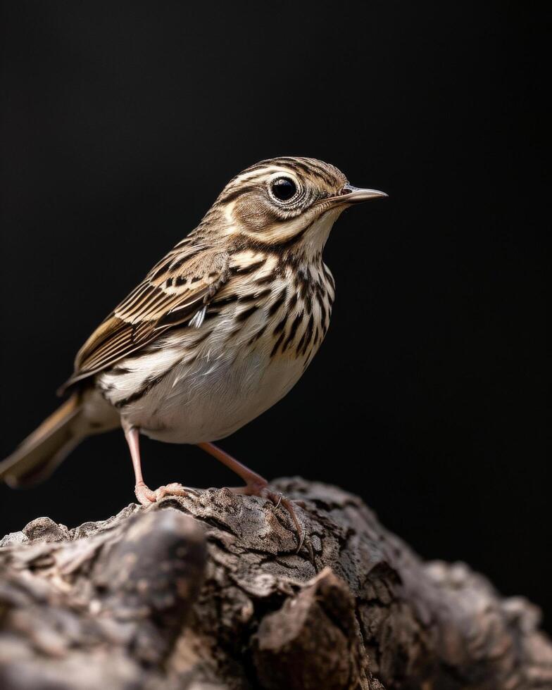 A small bird is perched on a tree branch photo