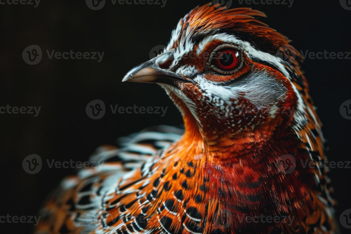 A close up of a pheasant with red eyes photo