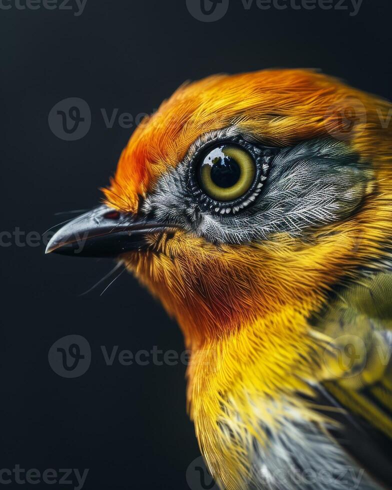 A close up of a bird with orange and gray feathers photo