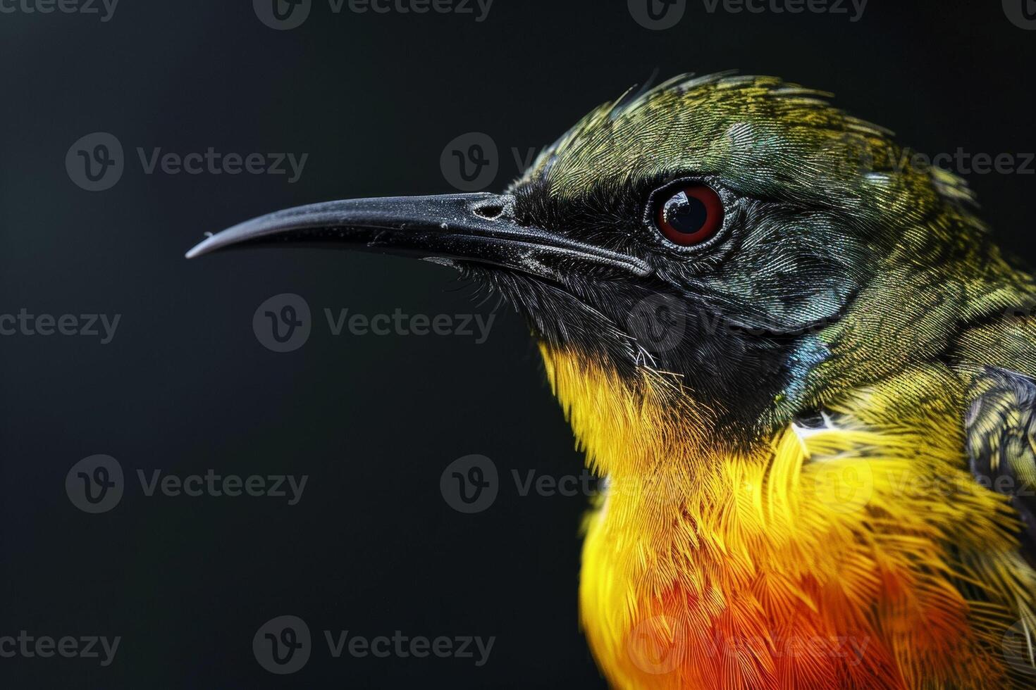 A close up of a colorful bird with a black background photo