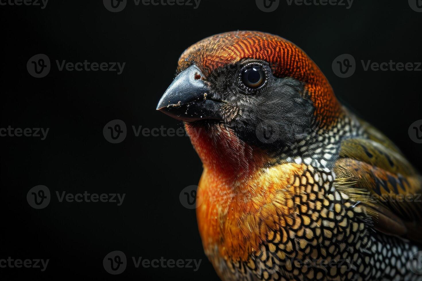 A close up of a bird with a black background photo