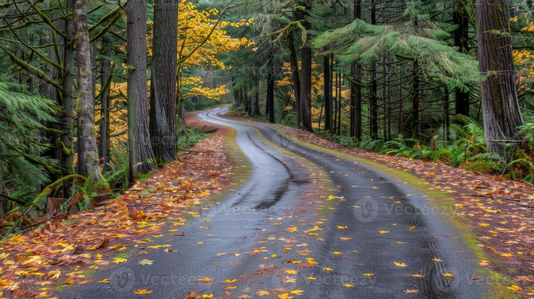 Curvy Forest Road in Autumn photo