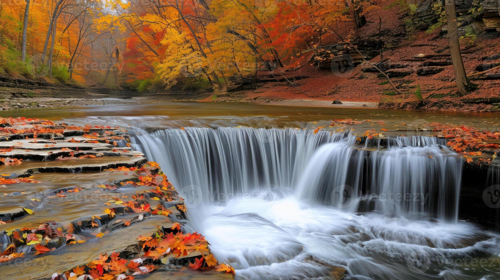 Waterfall in Autumn Forest photo