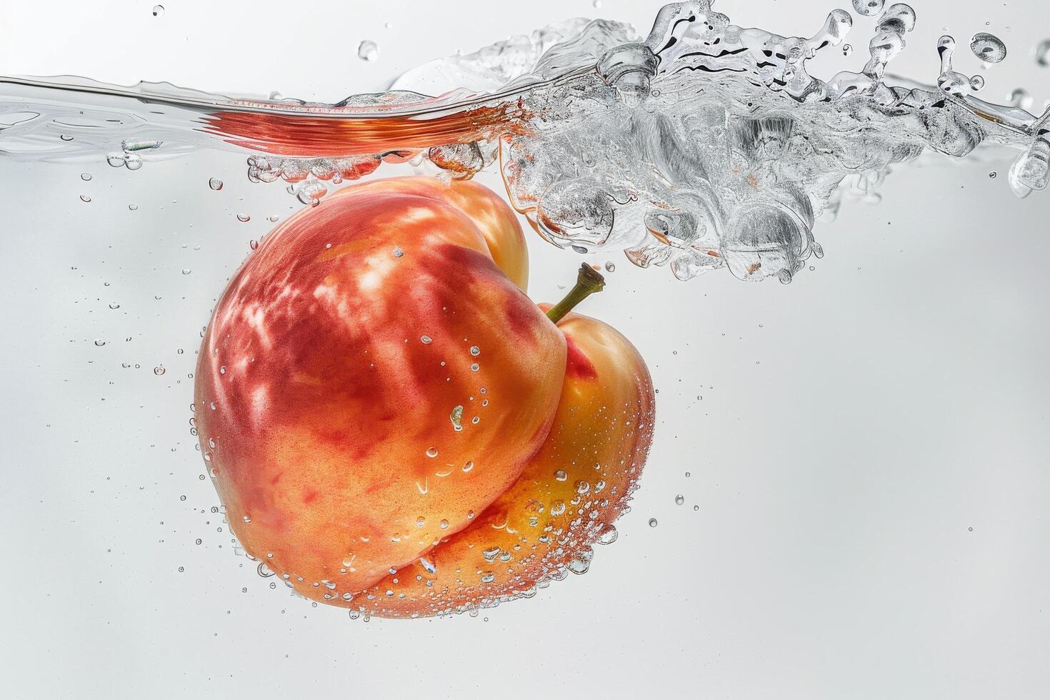 An apple is floating in water with bubbles photo