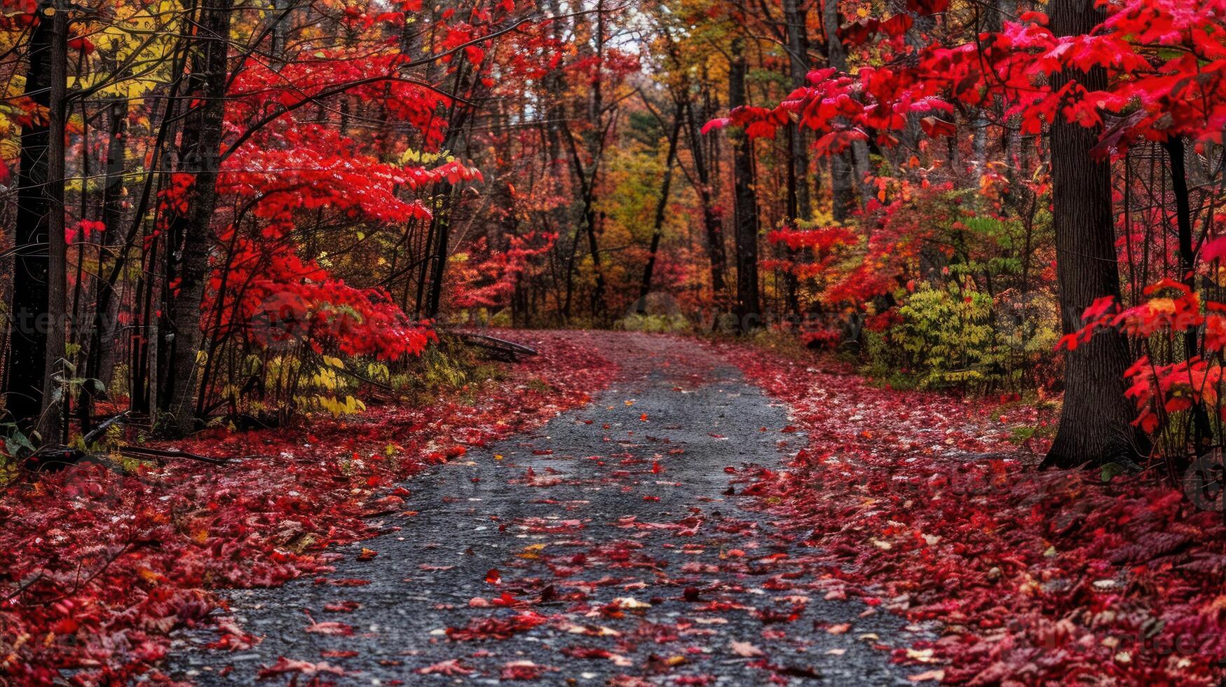 Autumnal Path Through a Red Forest photo