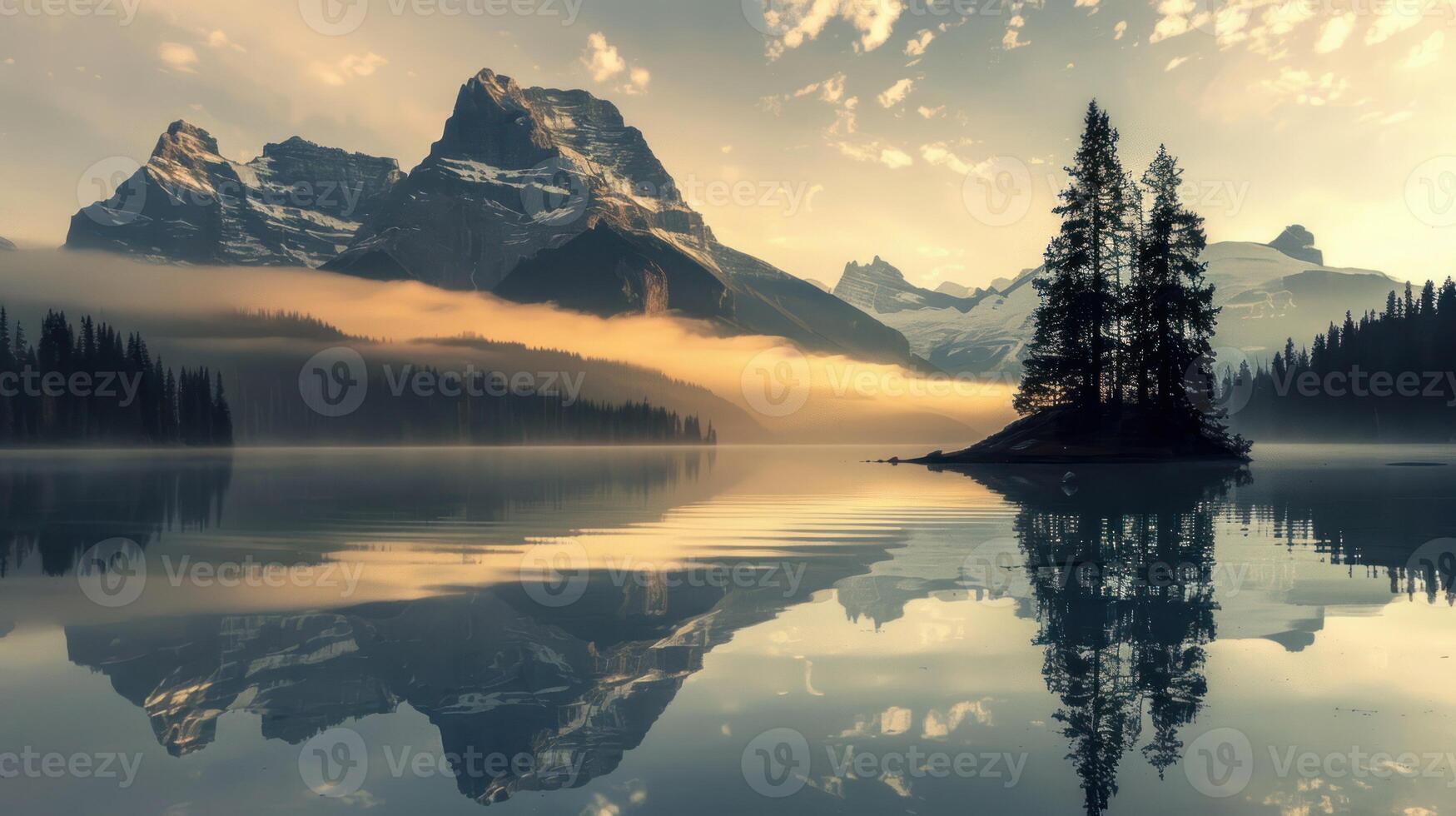Misty Mountain Lake at Sunrise photo