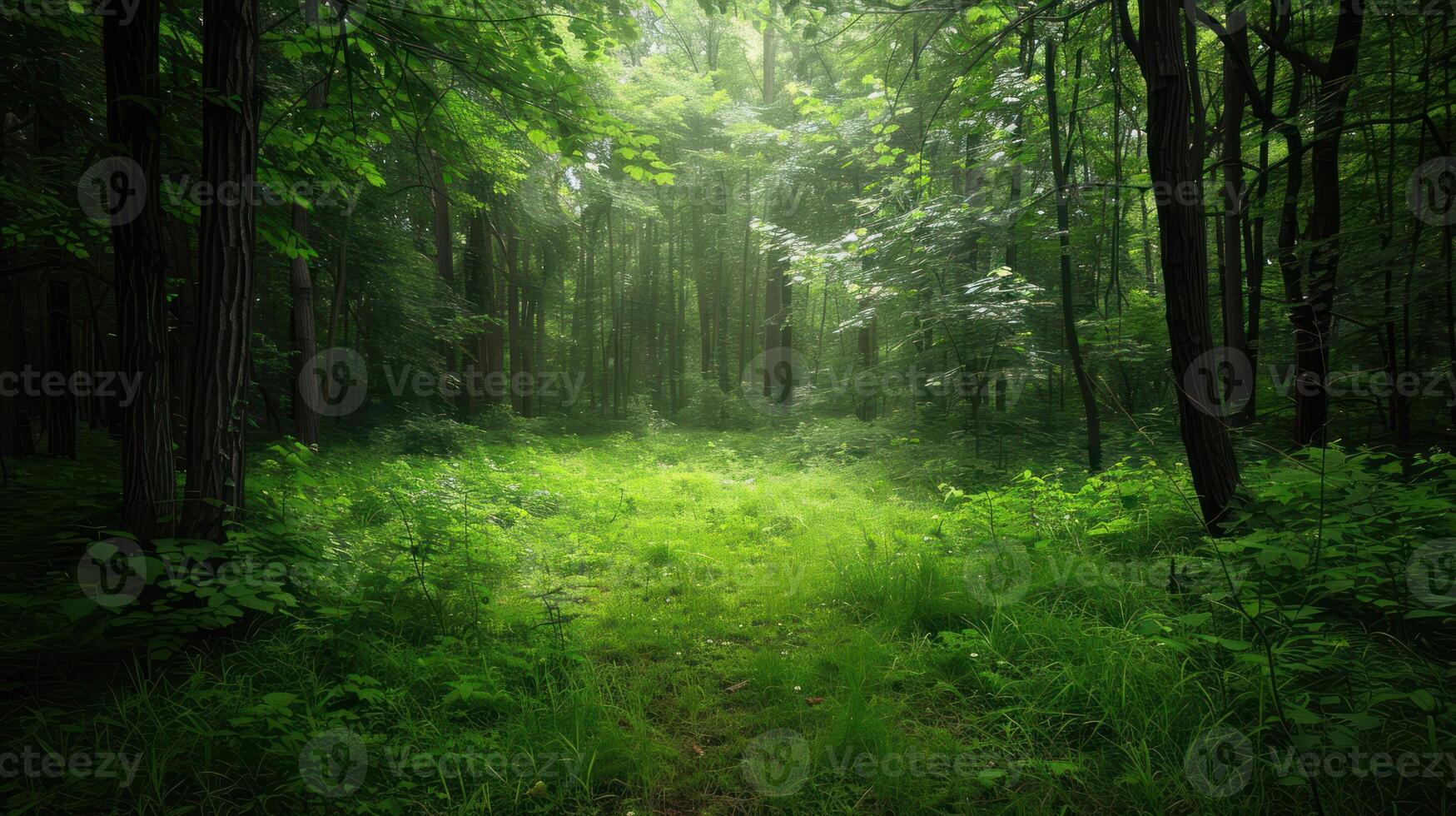 Sunlight Filtering Through a Verdant Forest photo