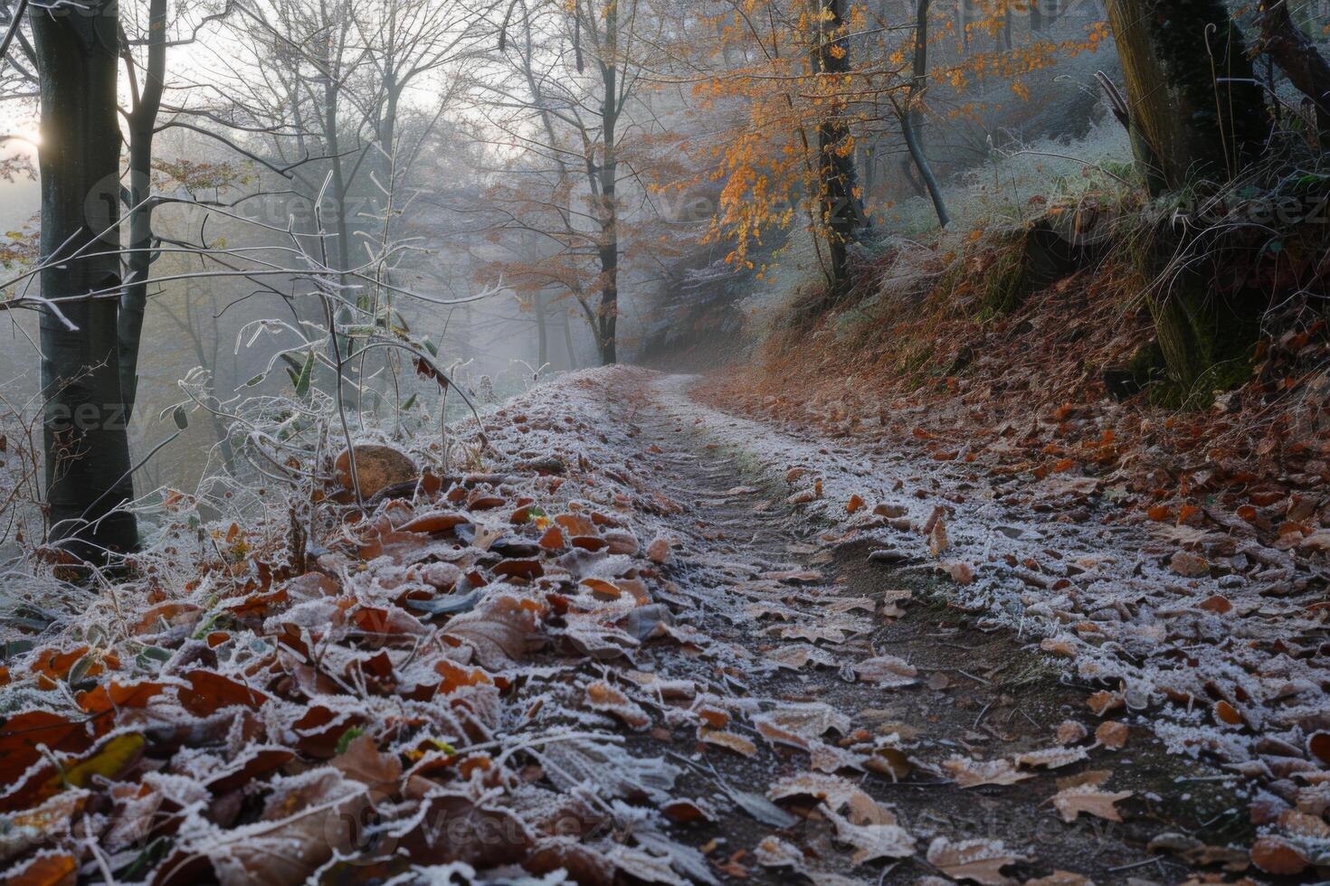Frosty Winter Morning on a Woodland Trail photo