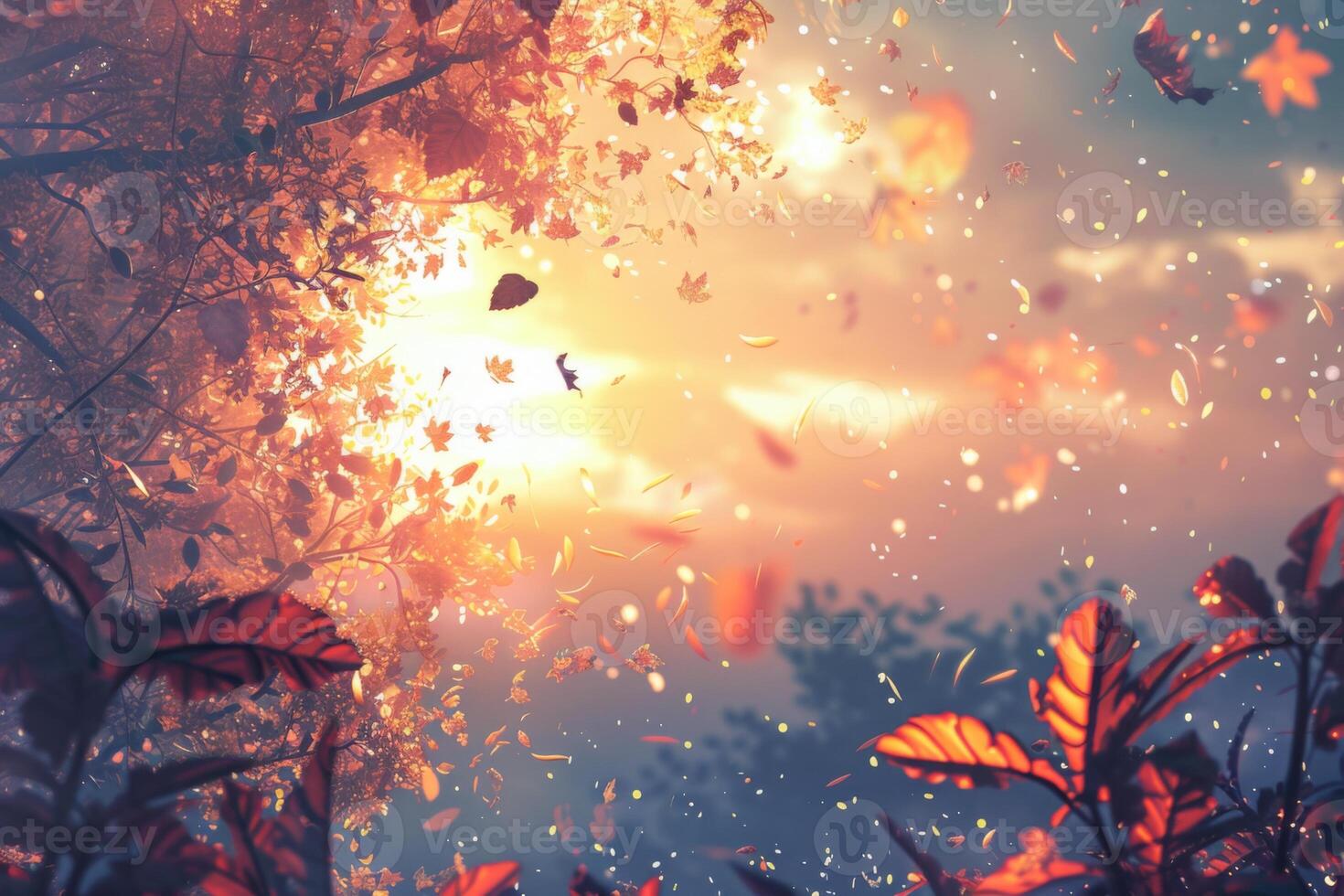 Dreamy Autumn Leaves Floating in Magical Light photo