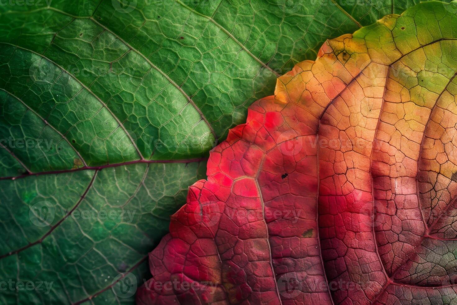 Gradient of Autumn Leaves from Green to Red photo
