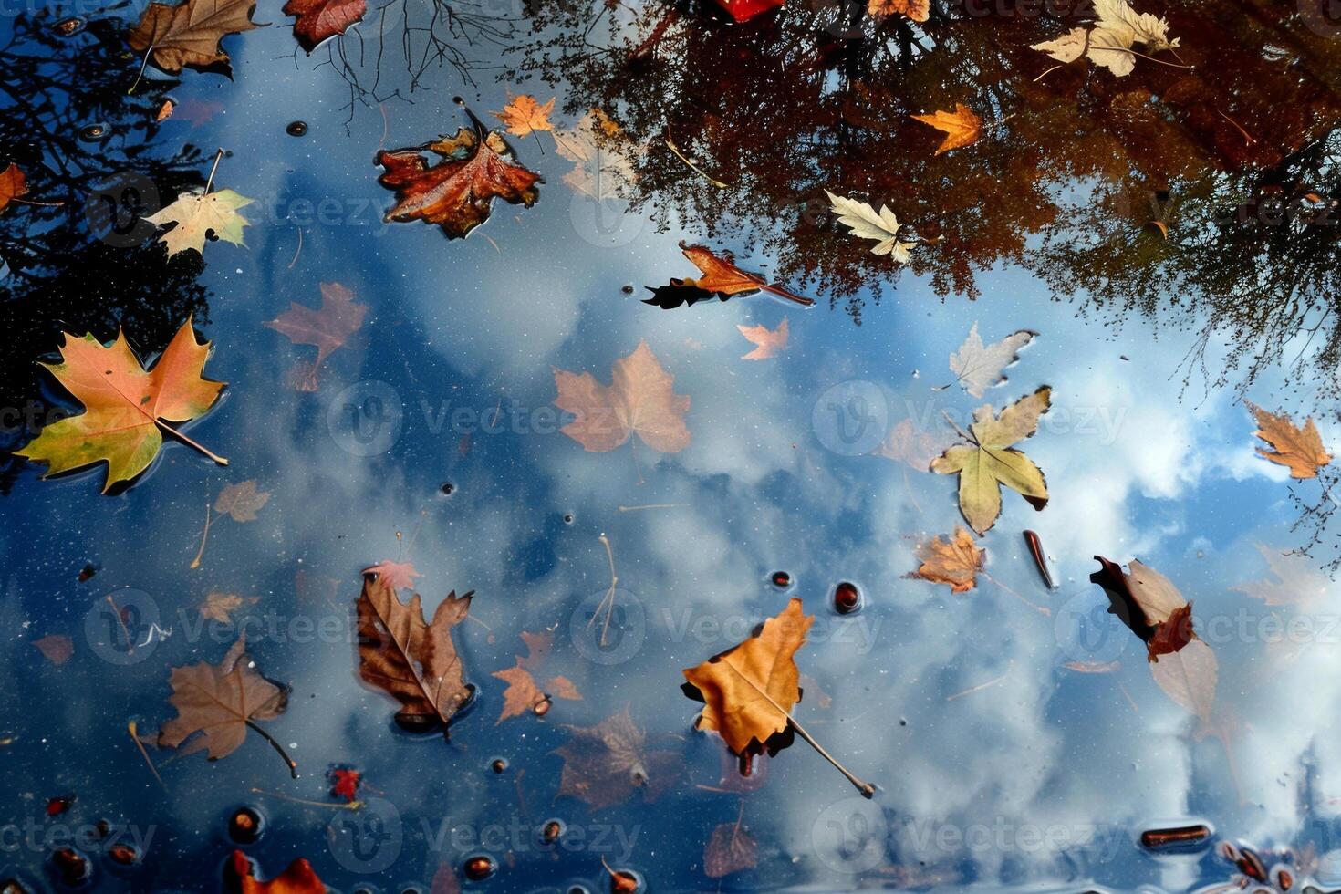 Autumn Leaves Floating on a Reflective Water Surface photo
