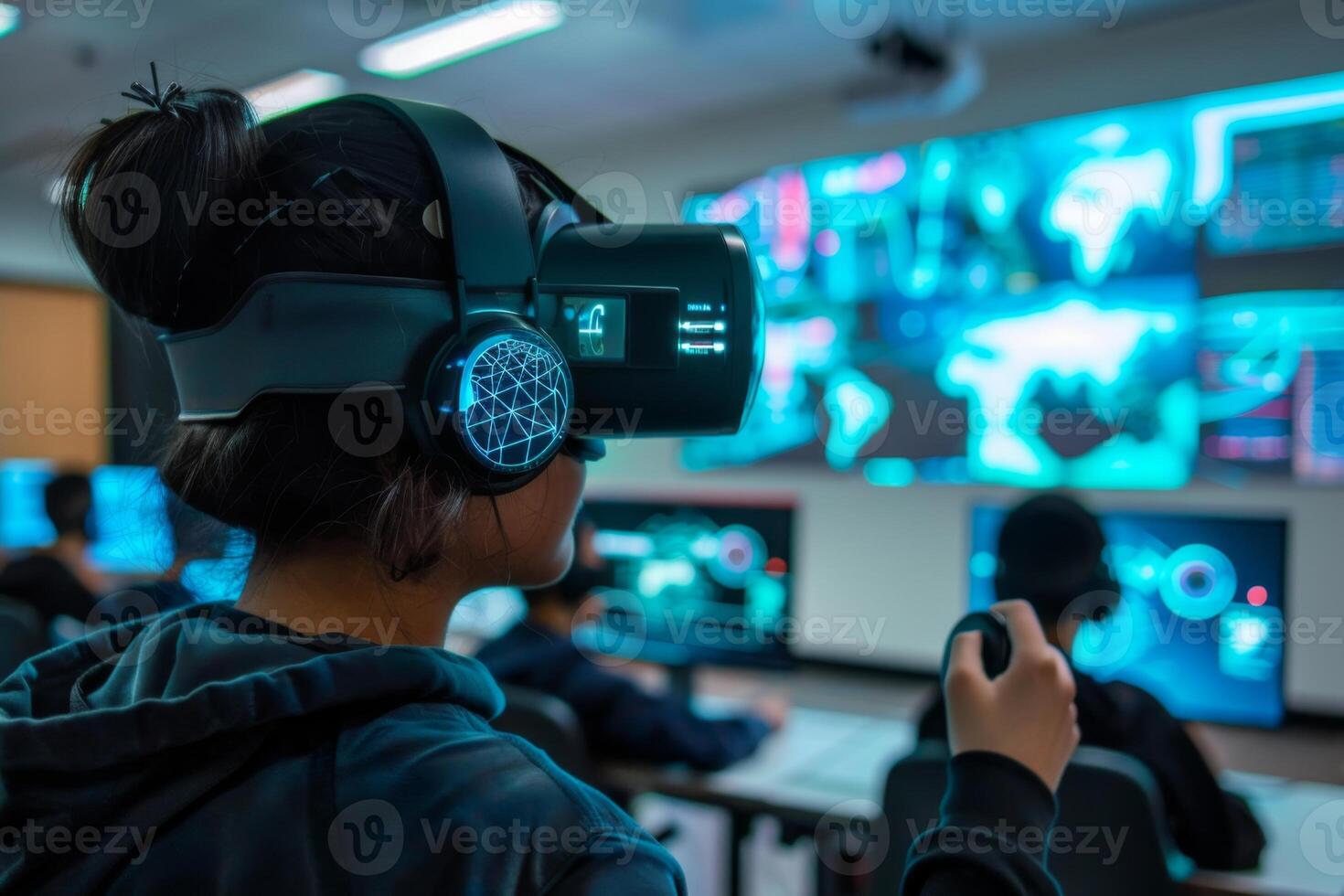 Student Using VR Headset in High-Tech Classroom photo