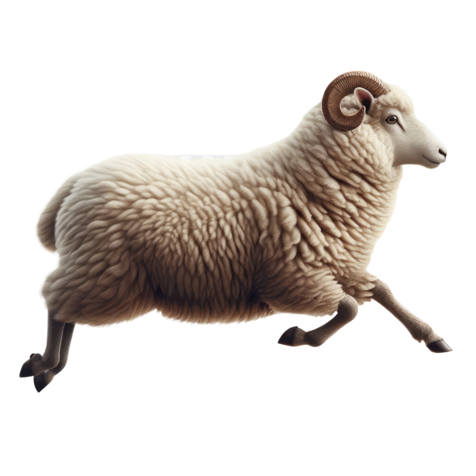 Side view of animal sheep running on white or transparent background png