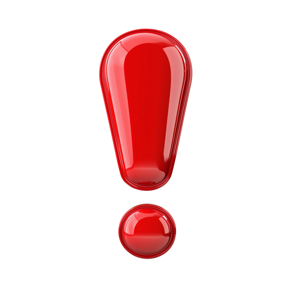 A realistic 3D symbol of a red exclamation mark on a transparent background png