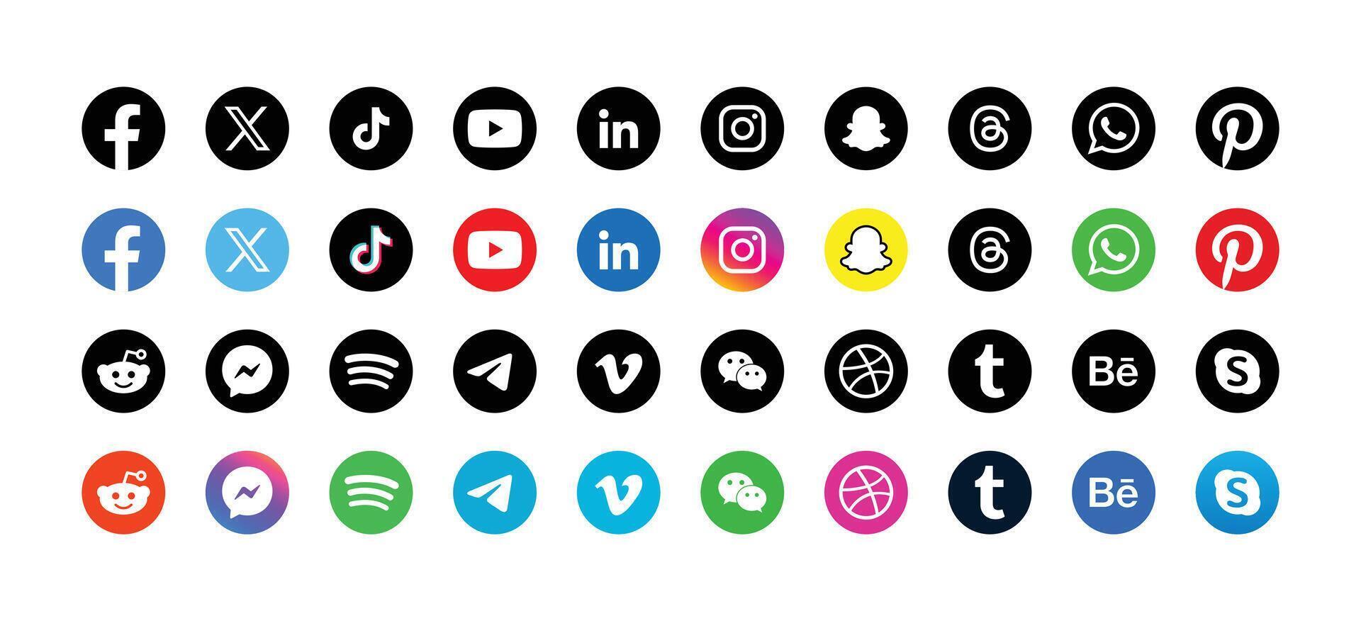 Set of social media icons. Popular social media logo collection. vector