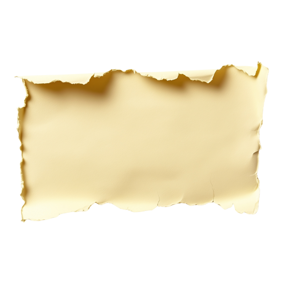 Abstract light yellow ripped torn paper texture isolated on transparent background png