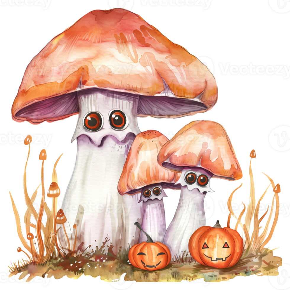 Whimsical mushrooms with eyeballs peeking out png