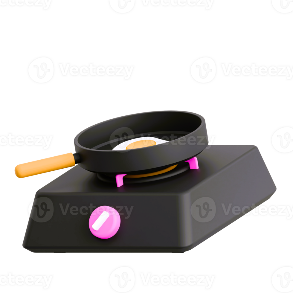 3D Render Pink and Black Stove and Frying Pan Design for Modern Kitchen Appliances png