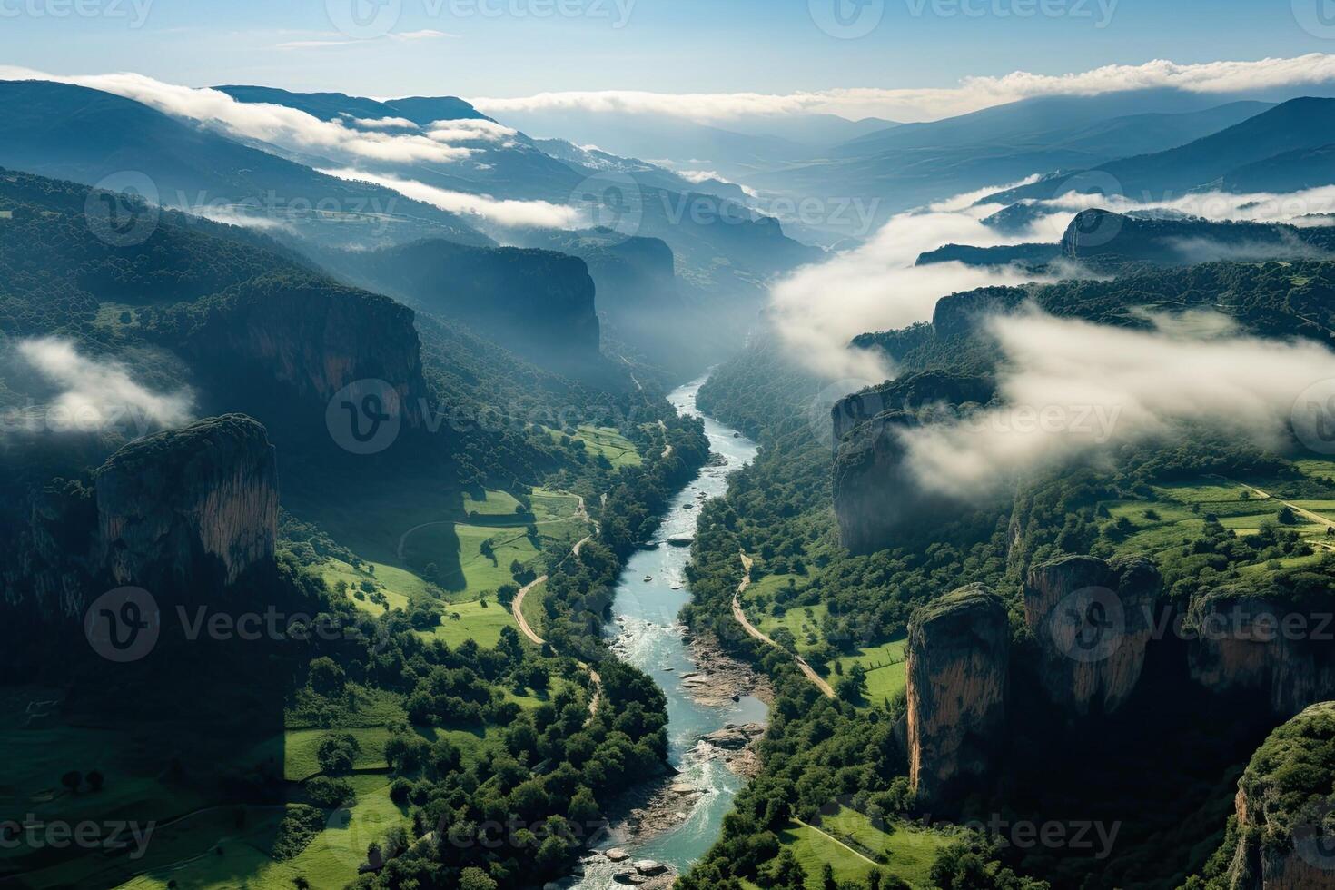 Nature of Lebanon. River to the gorge. Aerial drone view. Beautiful view. photo