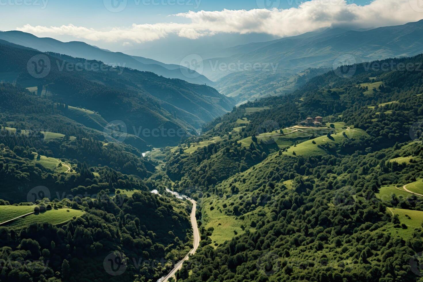 Nature of Lebanon. Road to the gorge. Aerial drone view. Beautiful view. photo