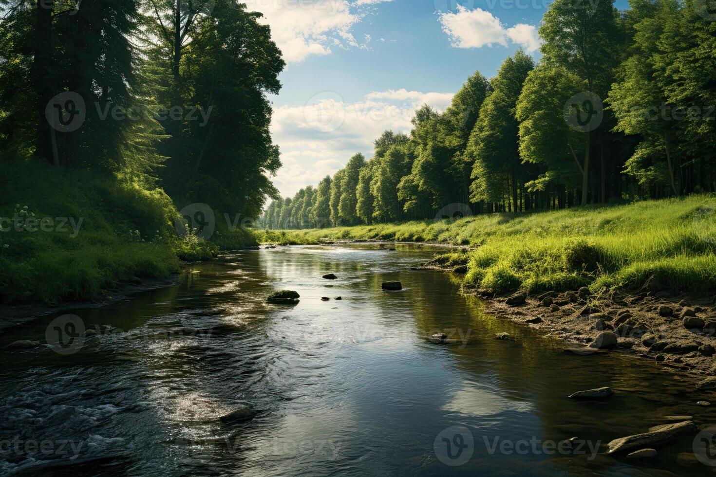 Nature of Latvia. River in the forest. Beautiful summer landscape. Beautiful view. photo