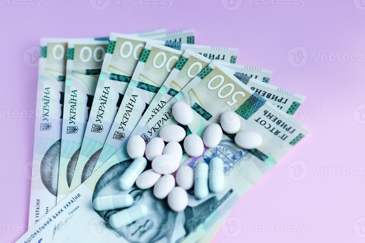 Pills and vitamins on a protective medical bandage. Influenza virus. photo