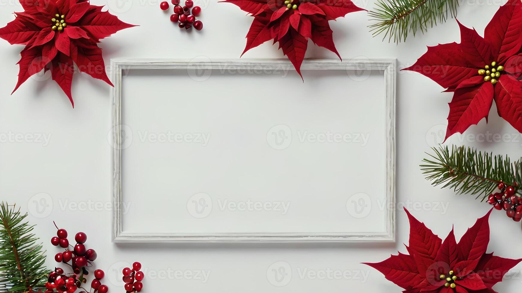 Festive Poinsettia Wreath With Frame For Christmas Greetings photo