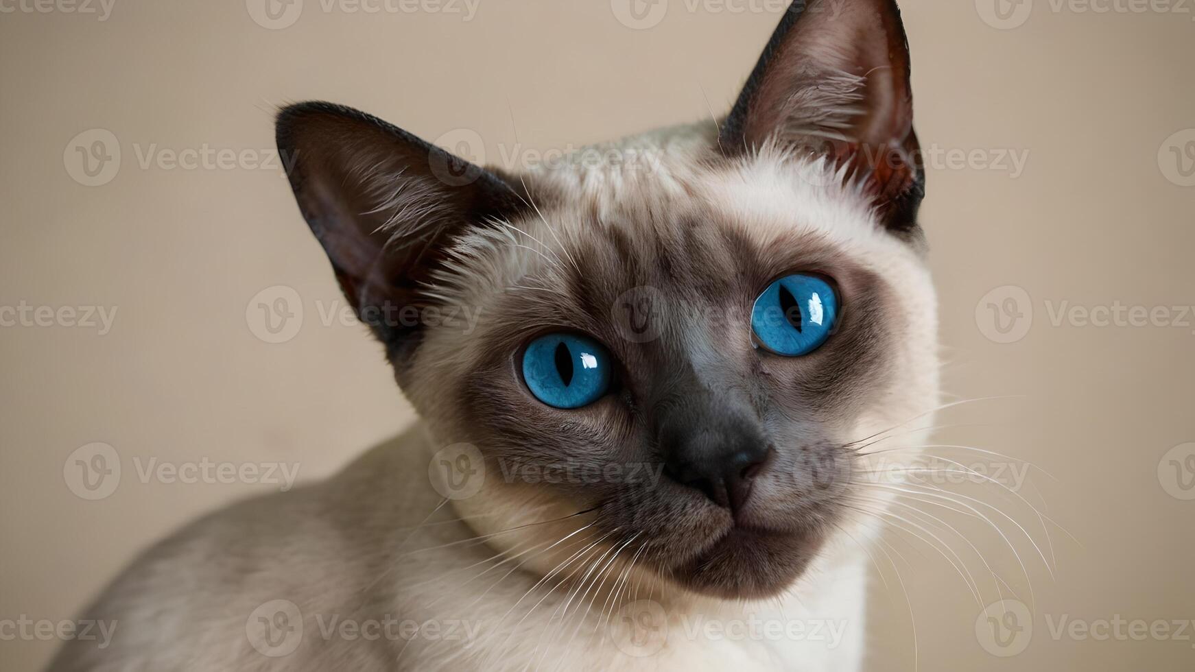 Close up Portrait of a Stunning Blue point Siamese Cat with Striking Blue Eyes photo