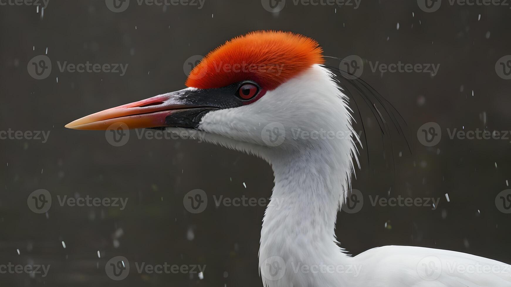 Japanese Crane with Red Crown in Snowfall photo