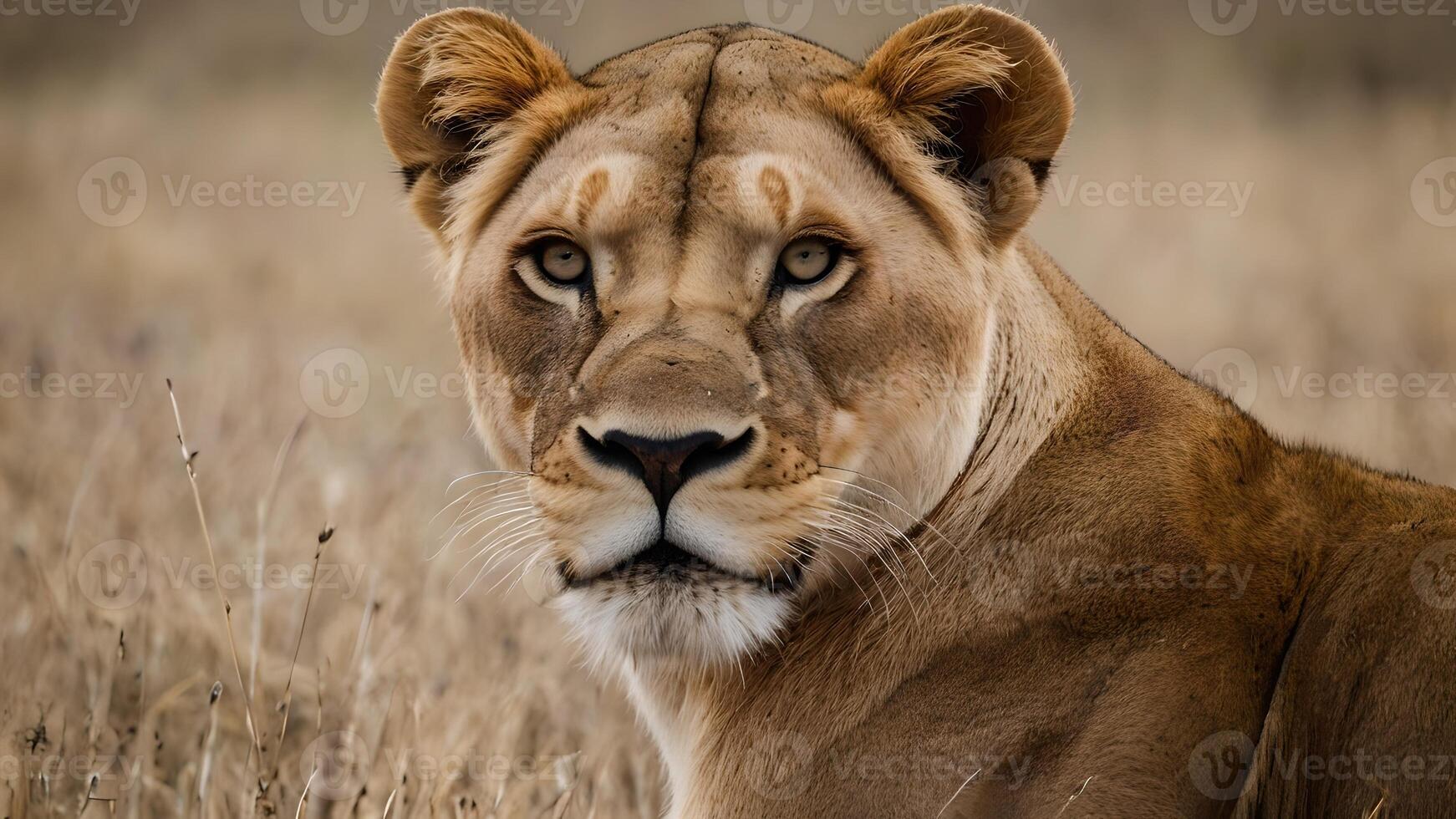 Closeup Portrait of a Lioness in the African Savannah photo