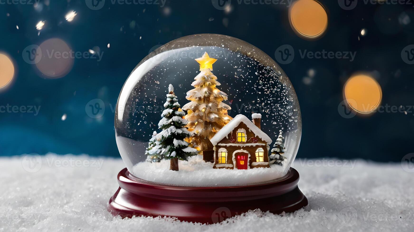 Christmas Snow Globe With Illuminated Tree And Tiny House photo