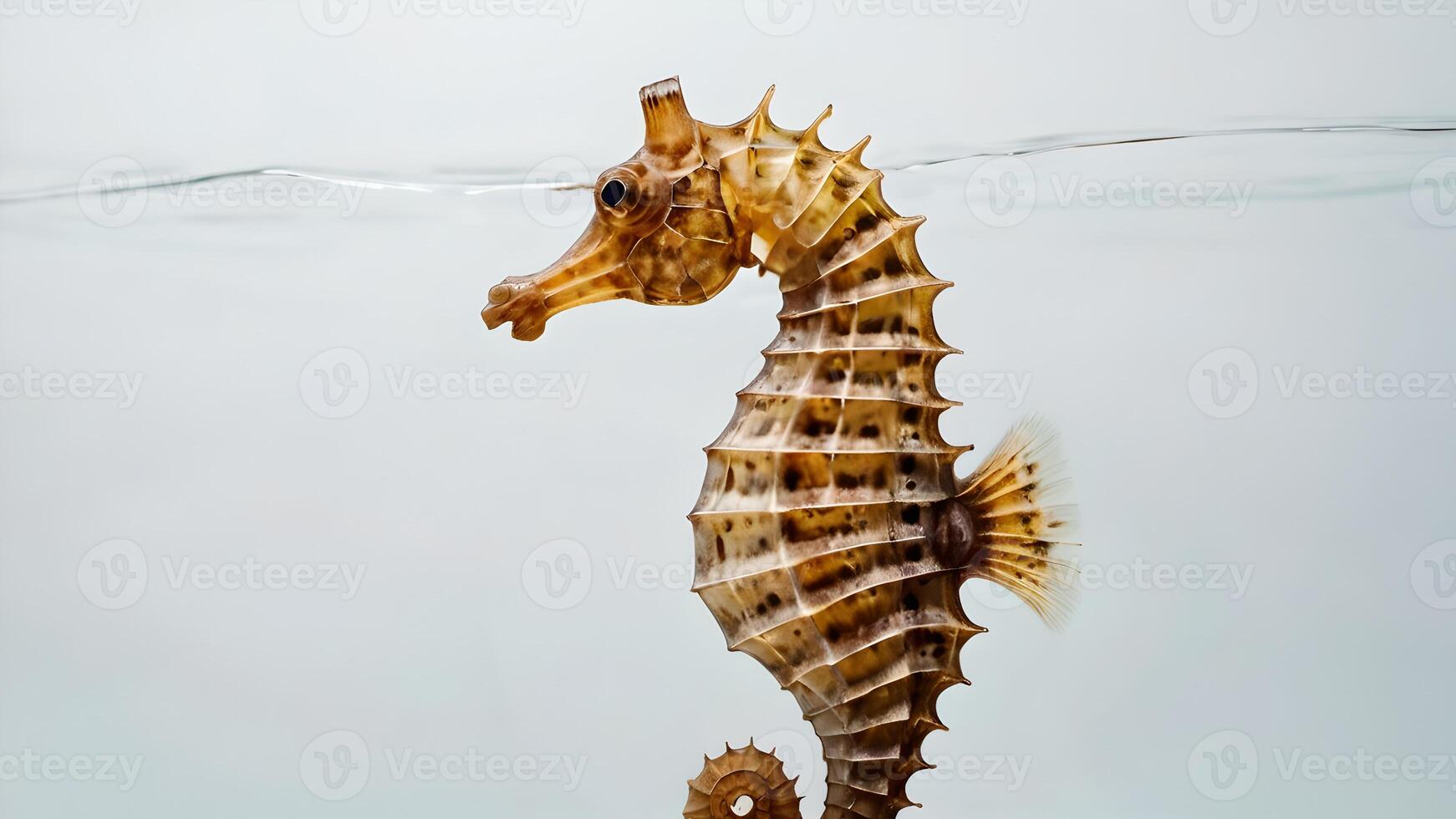 A Seahorse Swimming Gracefully in a Clear Blue Water photo