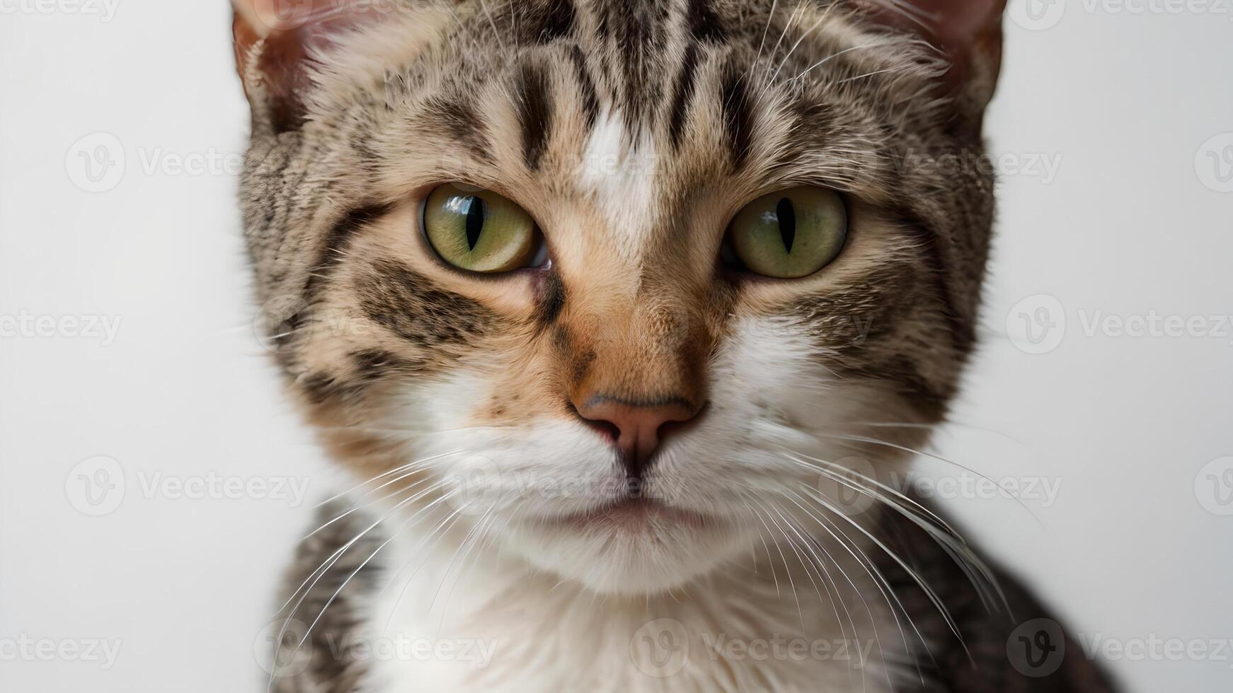 Close Up of a Cat's Muzzle, Focusing on its Green Eyes and White Fur photo