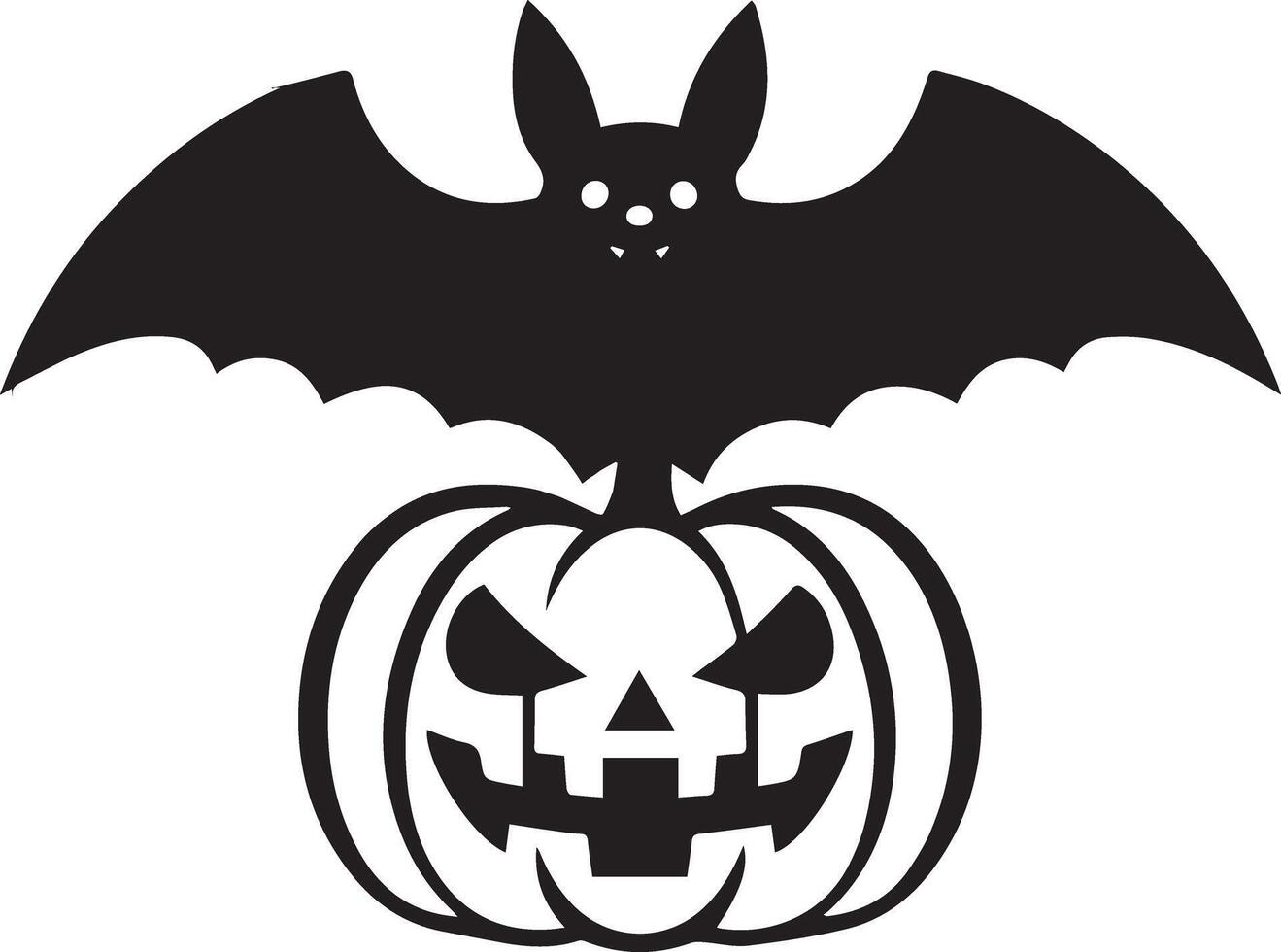 A Halloween creepy pumpkin and bat icon designed for multiple companies, featuring a creepy, eerie, and haunting style. Perfect for logos, posters, t-shirts, and other graphic projects vector