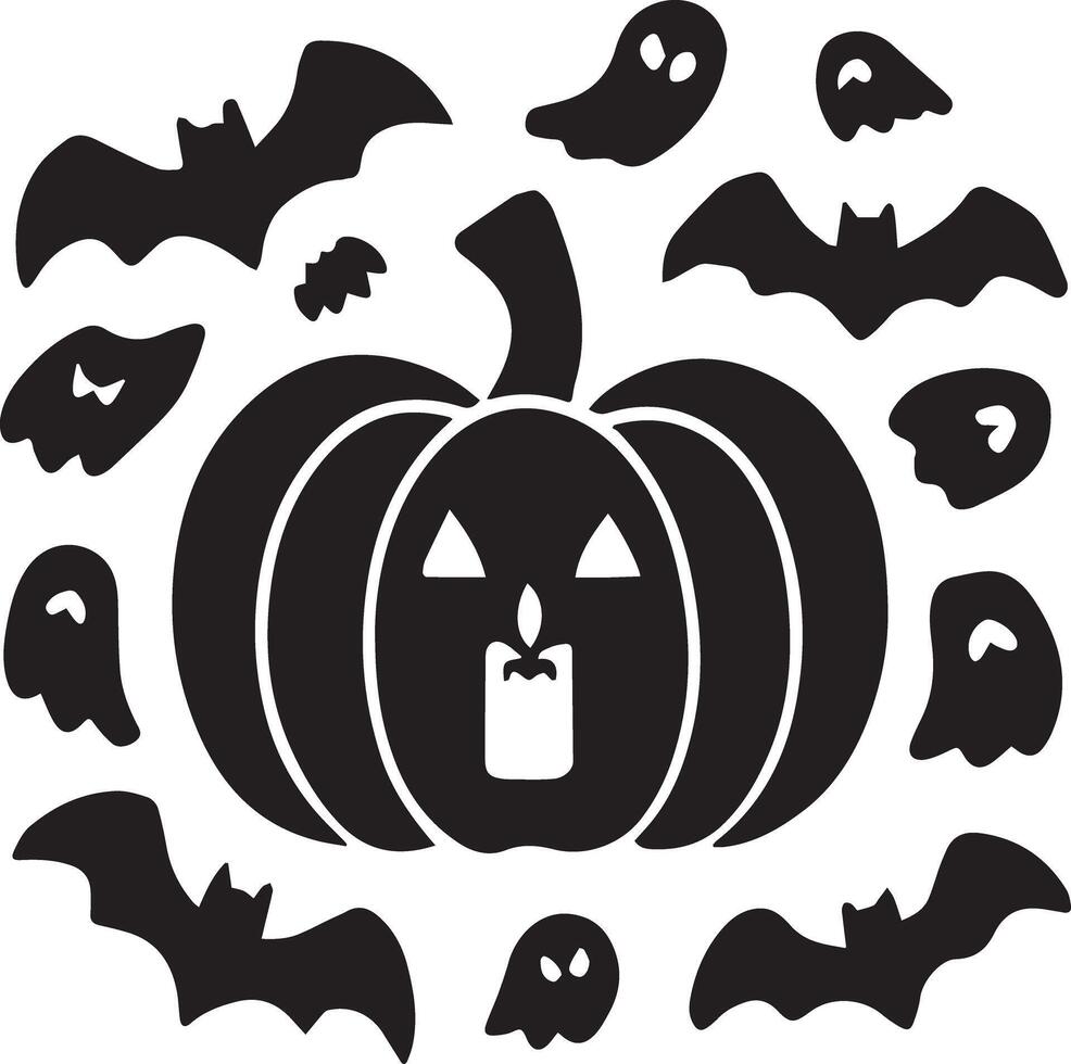 A Halloween holiday icon with creepy pumpkin and bats created for multipurpose use. The design is simple, creative, and adaptable, making it great for things like logos, posters, t-shirt designs vector