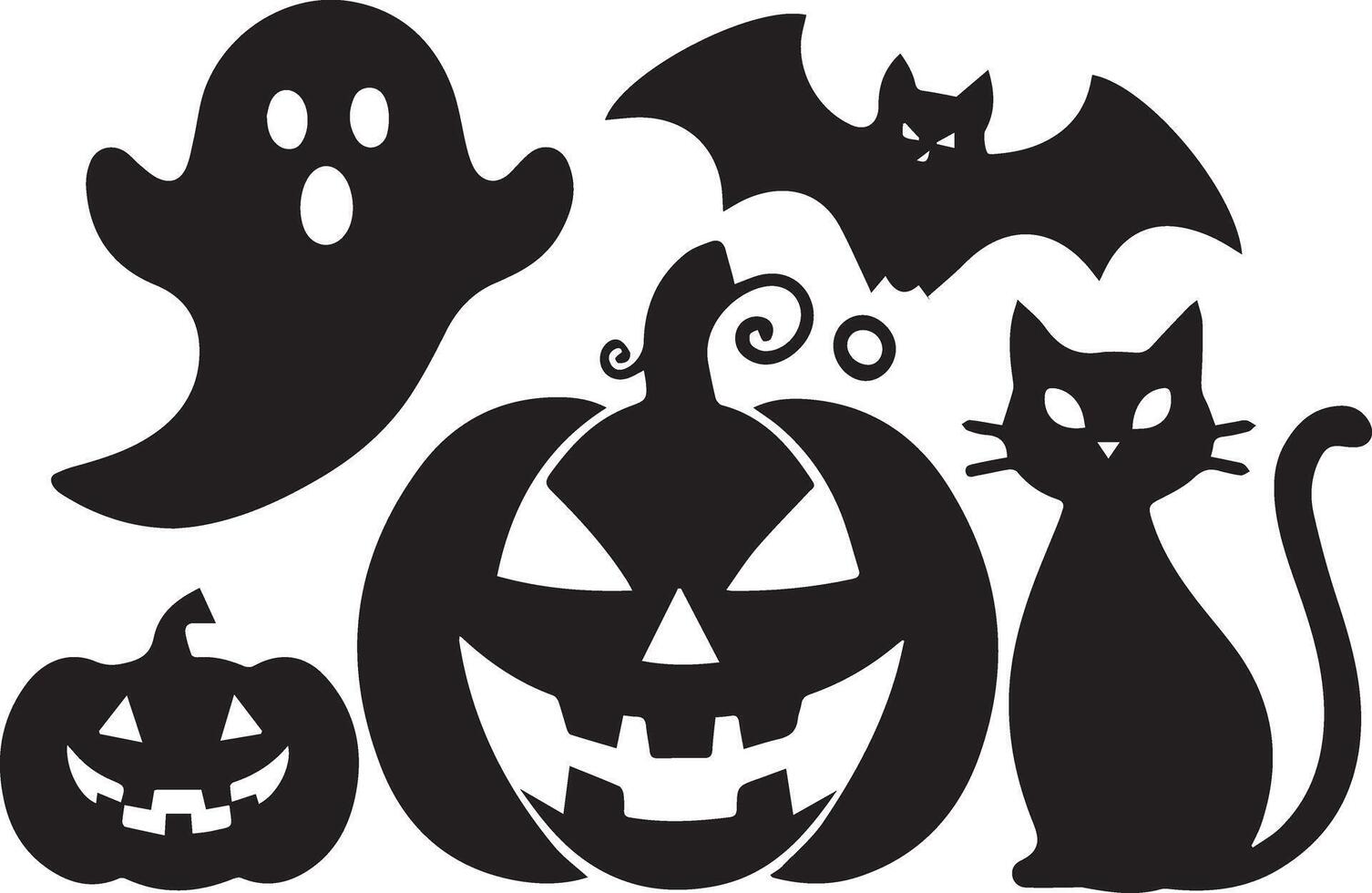 A Halloween creepy pumpkin, ghost, cat, designed for multipurpose use. The design is creepy, ominous, and haunting, making it perfect for logos, posters, t-shirt designs, and other graphic projects vector