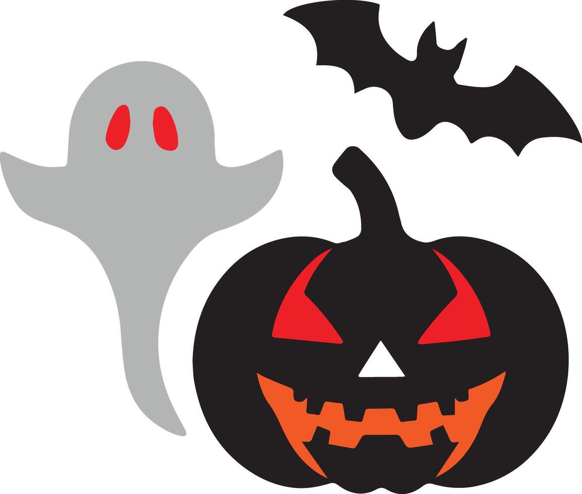 A Halloween ghost, pumpkin and bat icon designed for multiple companies, featuring a creepy, eerie, and haunting style. Perfect for logos, posters, t-shirts, and other graphic projects. vector