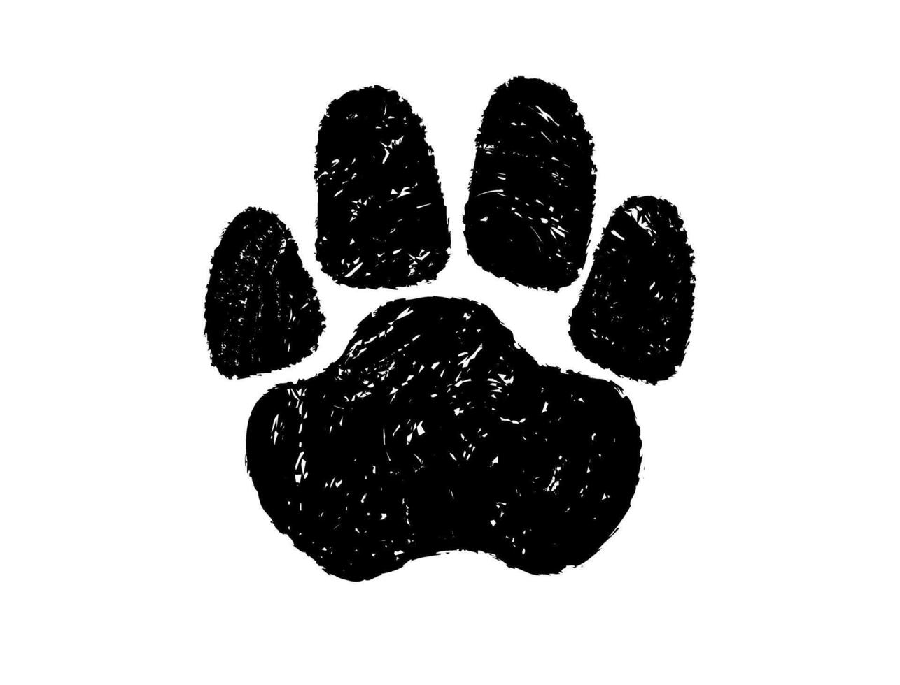 Animal paw print animal paw print drawn in ink . Dog or cat footprint grunge style textured . Emblem of a pet store or veterinary clinic. illustration vector