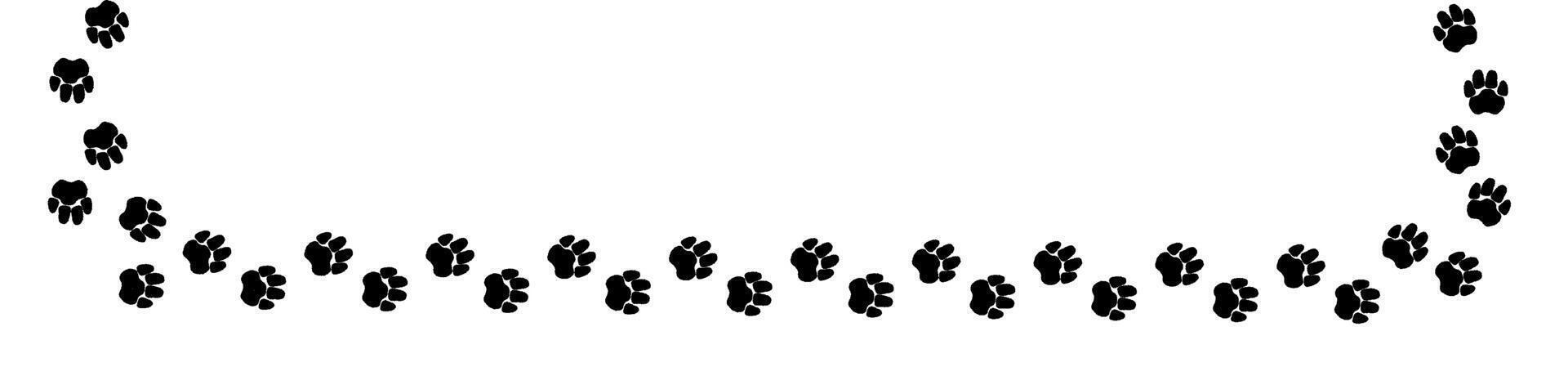 A path of paw prints of pets, dog or cat. Isolated illustration drawn with charcoal or chalk on white background. illustration. vector