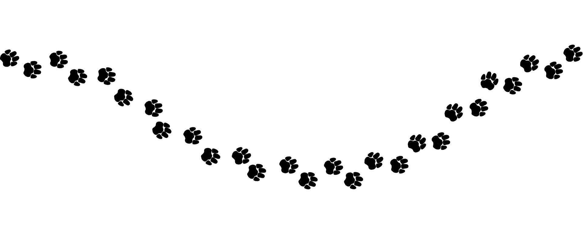 A path of paw prints of pets, dog or cat drawn in grunge style. illustration drawn with charcoal on white background. vector