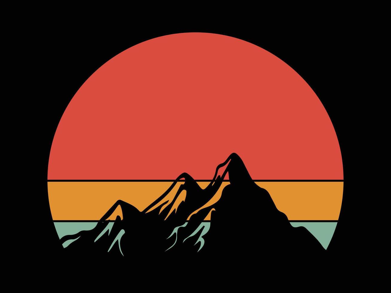 Vintage retro sunset striped circle with mountain silhouettes. mountain with sunset t shirt design vector
