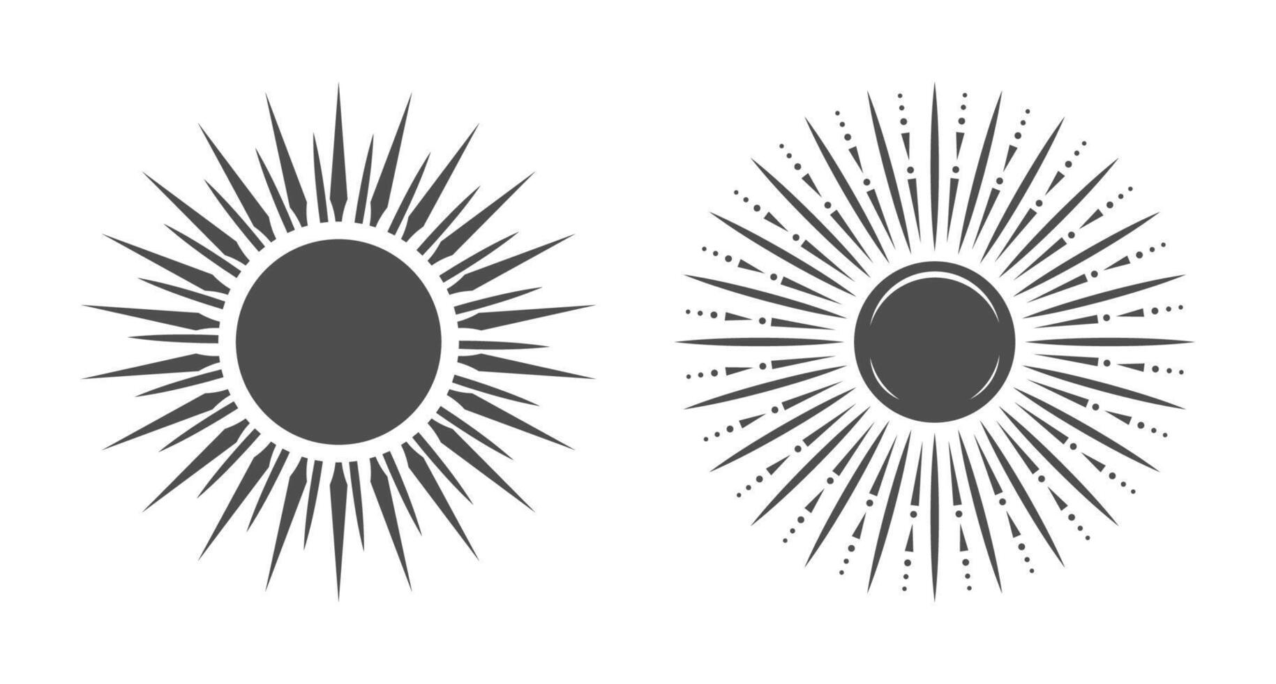 Solar sun silhouettes with sunbeams. vector