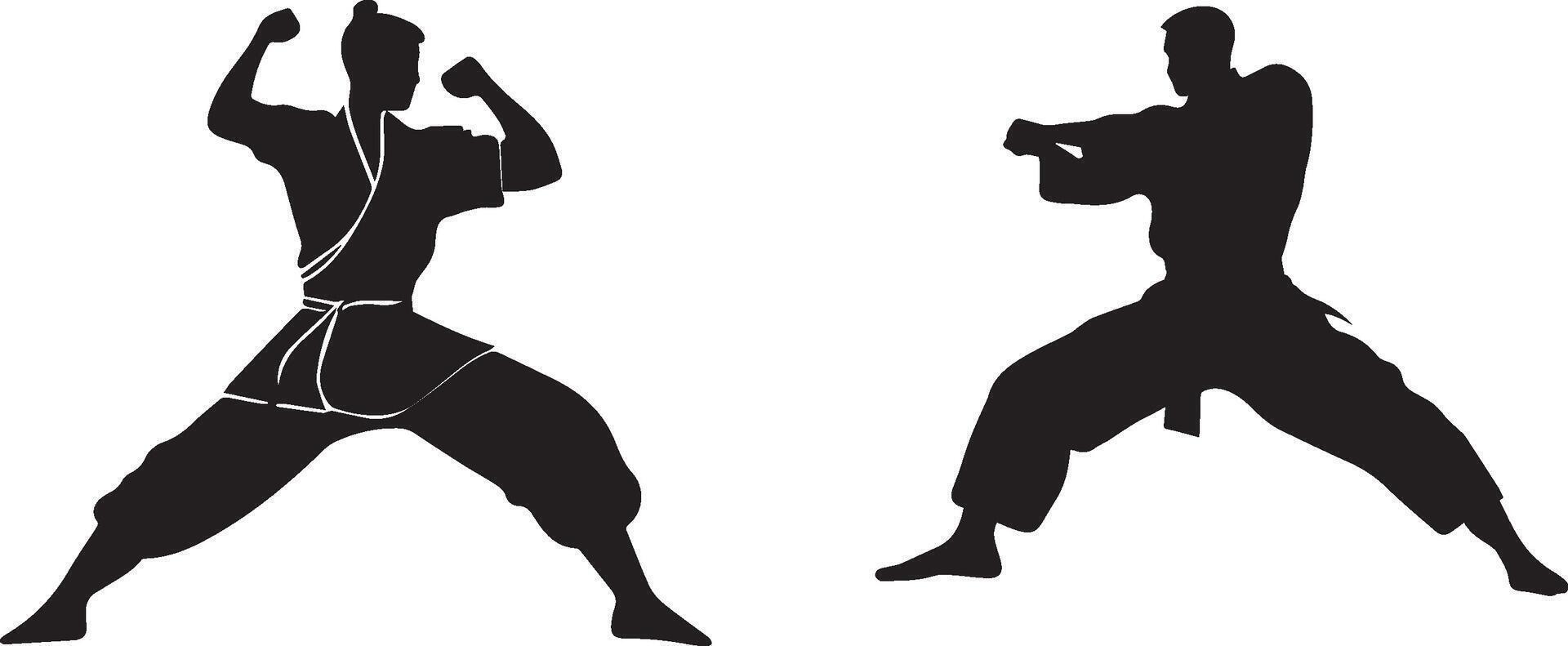 Black Silhouette Martial artist striking a pose vector