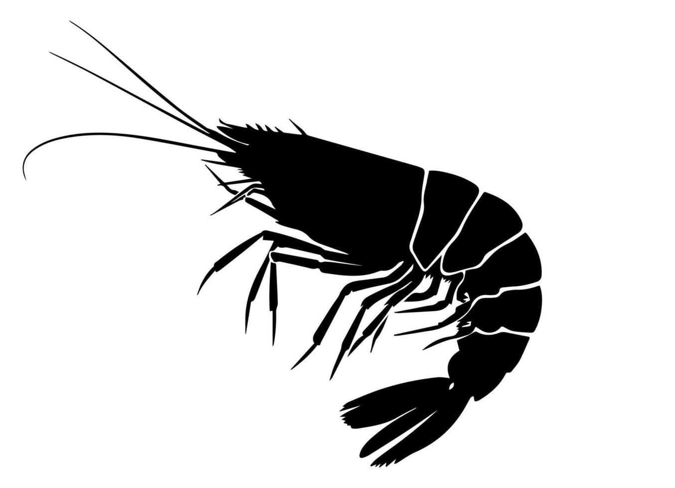 Stylized Shrimp Silhouette - Elegant Black Design for Seafood Art vector