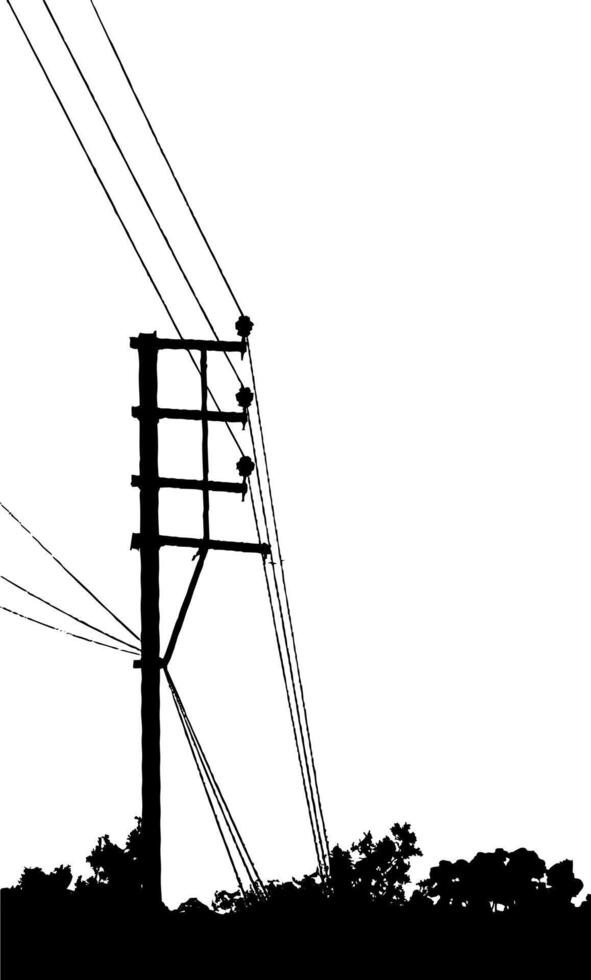 Electric Pole Silhouette with High Voltage Power Lines vector