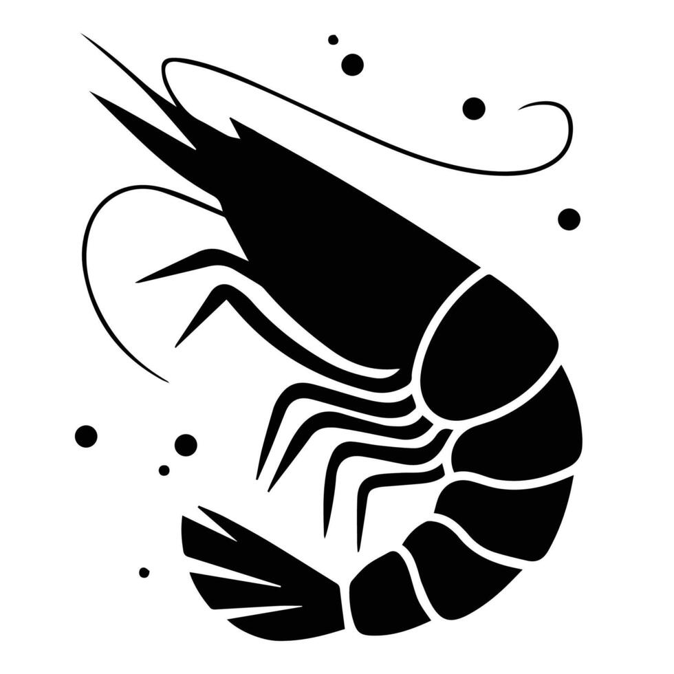 Stylized Shrimp Silhouette - Elegant Black Design for Seafood Art vector