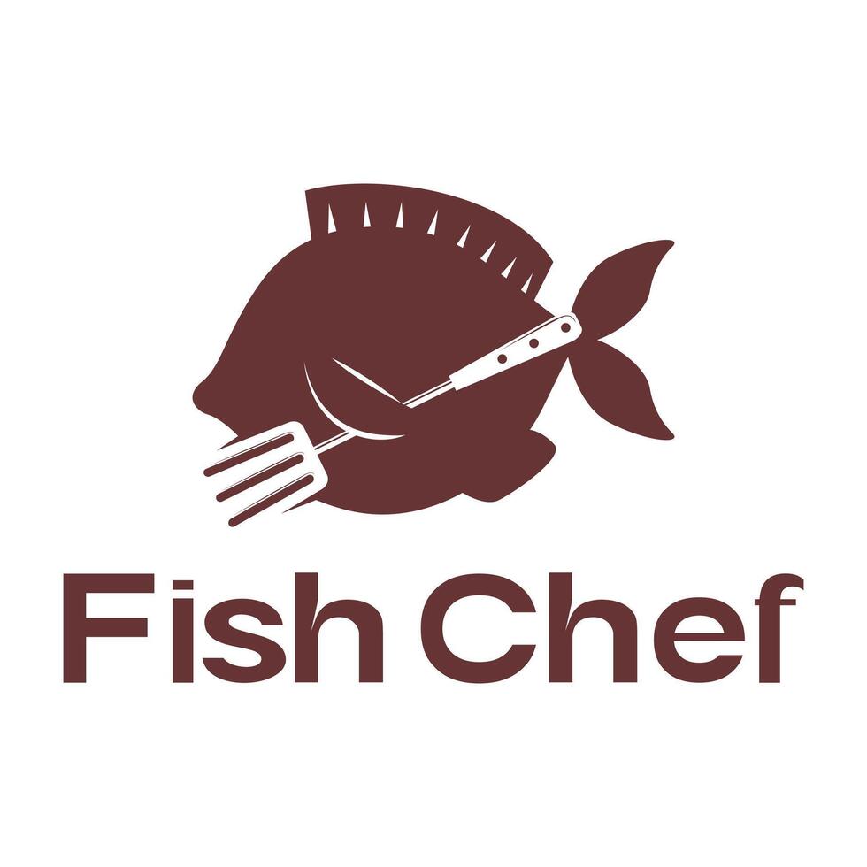 fish chef seafood restaurant minimalist logo design vector