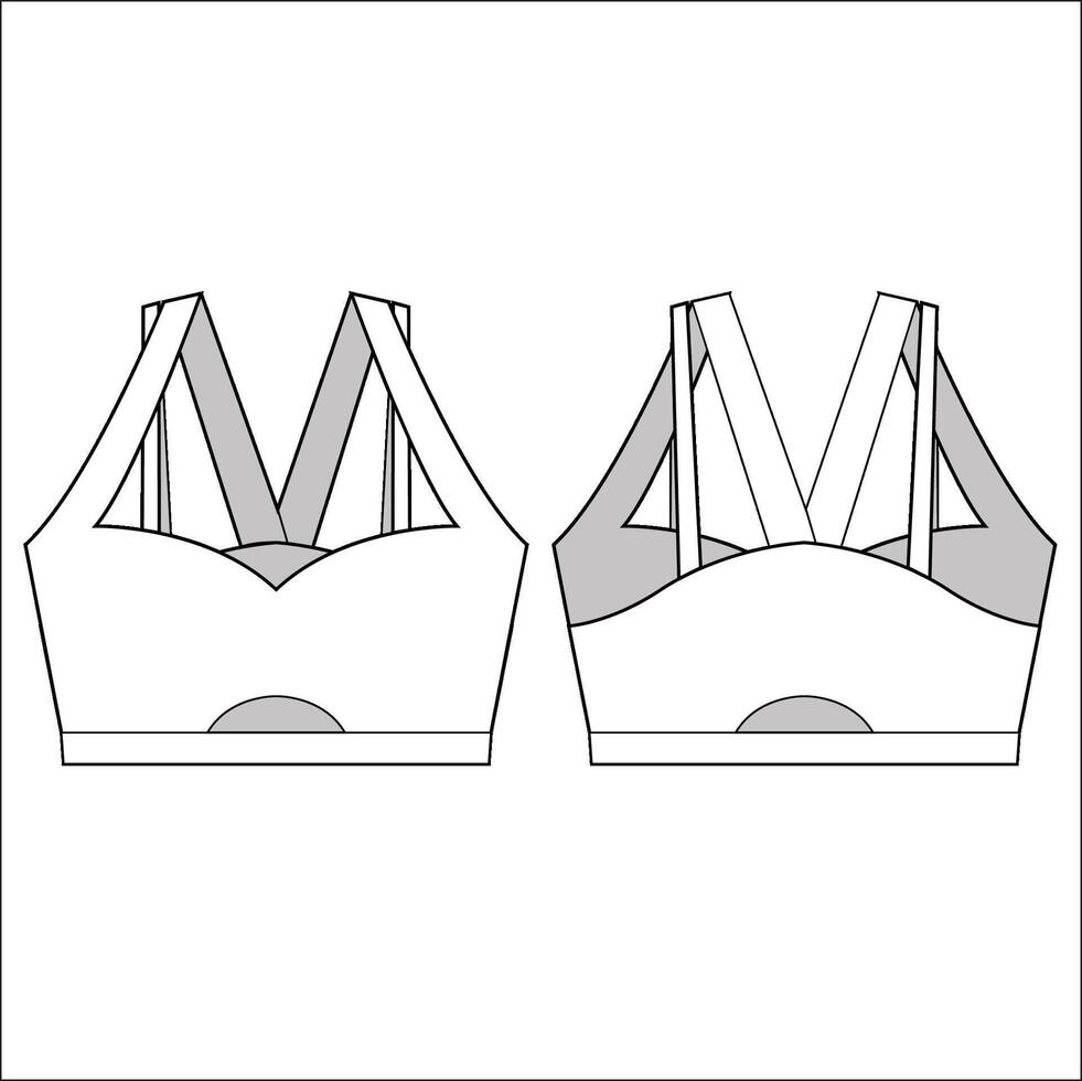 Womens Sport wrap Bra fashion flat sketch template. Sports wear fashion design set illustration . Front and back views vector